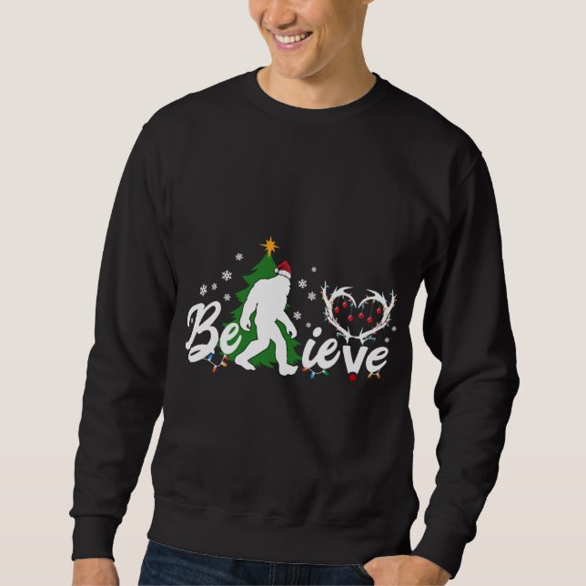 Funny Christmas Bigfoot Believe Bigfoot with Santa Sweatshirt (Front)