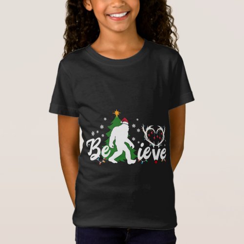 Funny Christmas Bigfoot Believe Bigfoot with Santa T_Shirt