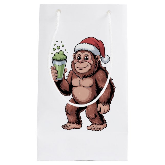 Funny Christmas Bigfoot Holding Matcha  Small Gift Bag (Front)