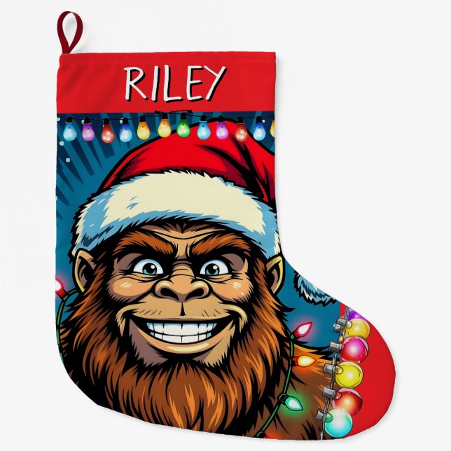 Funny Christmas Bigfoot Personalized Large Christmas Stocking (Front)