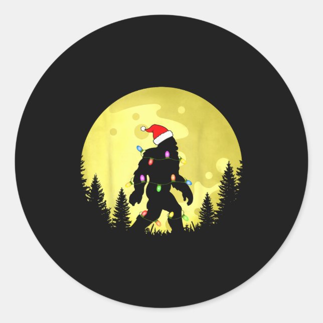 Funny Christmas Bigfoot Santa Hat Moon Sasquatch M Classic Round Sticker (Front)