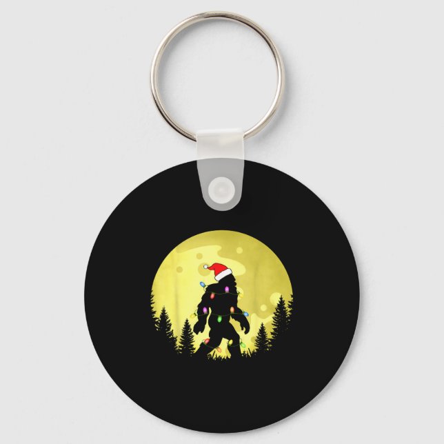Funny Christmas Bigfoot Santa Hat Moon Sasquatch M Keychain (Front)