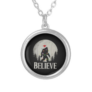 Funny Christmas Bigfoot Santa Moon Sasquatch Silver Plated Necklace