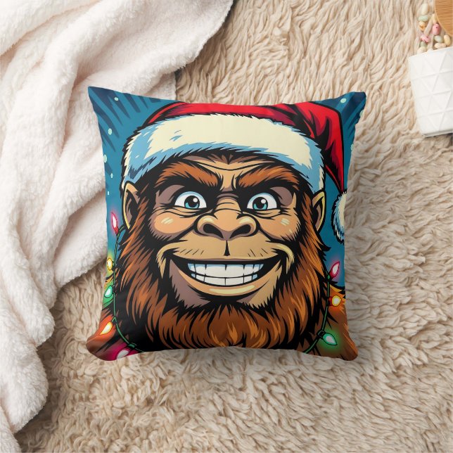 Funny Christmas Bigfoot   Throw Pillow (Blanket)