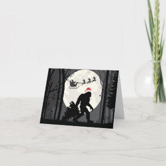 Funny Christmas Bigfoot With Santa In the Forrest Card