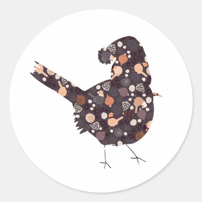Funny Christmas bird with pattern on Classic Round Sticker (Front)