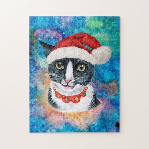 Funny Christmas Black and White Cat Christmas Jigsaw Puzzle