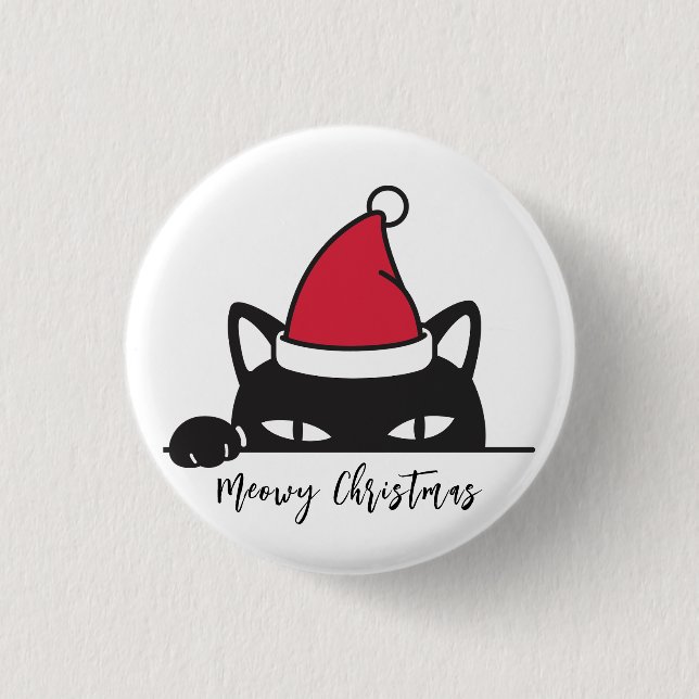 Funny Christmas Black Cat Button (Front)