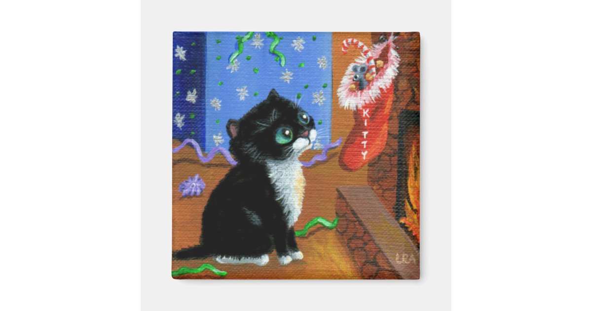 Funny Christmas Black Cat Mouse Creationarts Magnet Zazzle Com