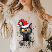 Funny Christmas Black Cat Naughty and I know it