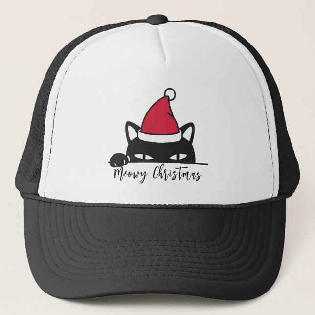Funny Christmas Black Cat Trucker Hat (Front)