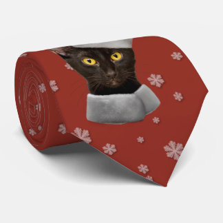 Funny Christmas Black Santa Cat Tie