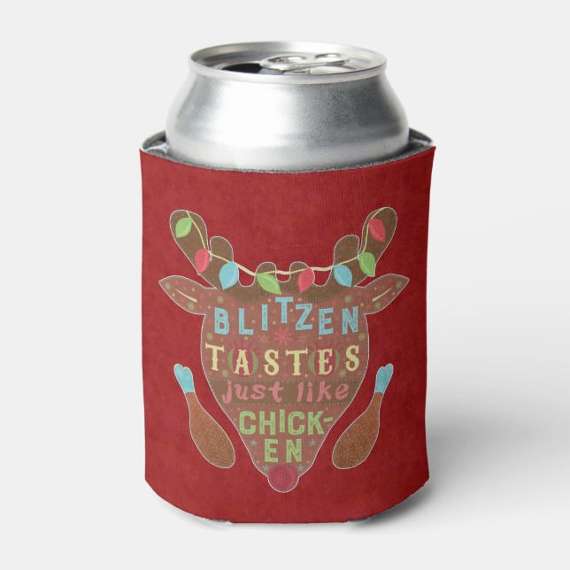 Funny Christmas Blitzen Chicken Reindeer Humor Can Cooler (Can Front)