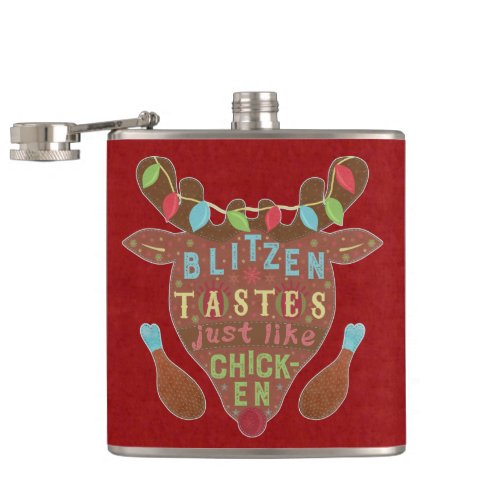 Funny Christmas Blitzen Chicken Reindeer Humor Hip Flask