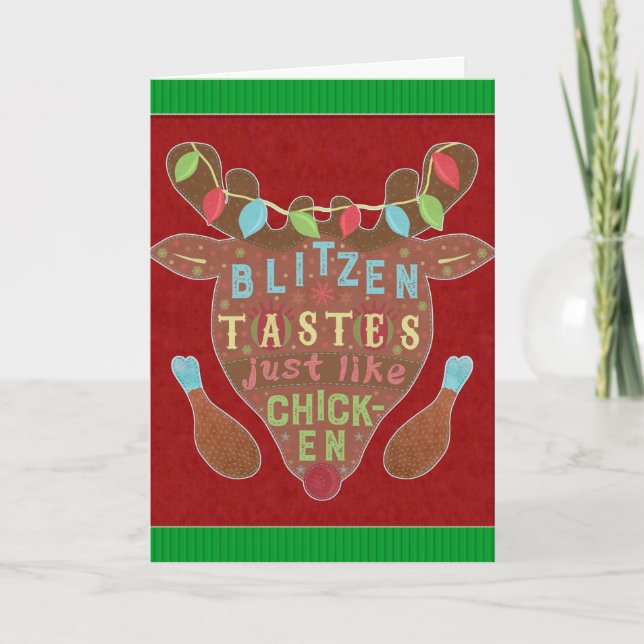 Funny Christmas Blitzen Chicken Reindeer Humor Holiday Card (Front)