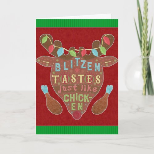 Funny Christmas Blitzen Chicken Reindeer Humor Holiday Card