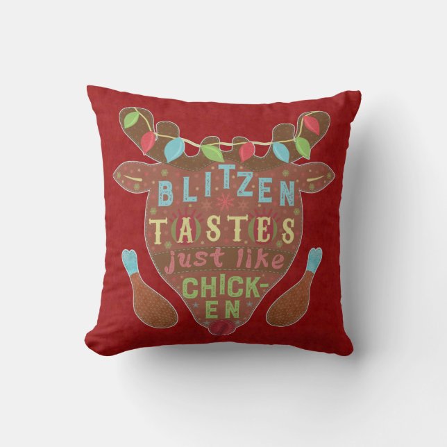 Funny Christmas Blitzen Chicken Reindeer Humor Throw Pillow (Front)