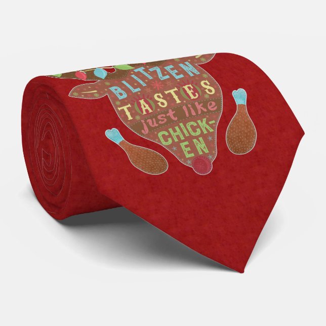 Funny Christmas Blitzen Chicken Reindeer Humor Tie (Rolled)