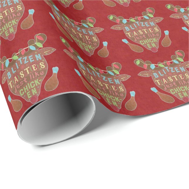 Funny Christmas Blitzen Chicken Reindeer Humor Wrapping Paper (Roll Corner)