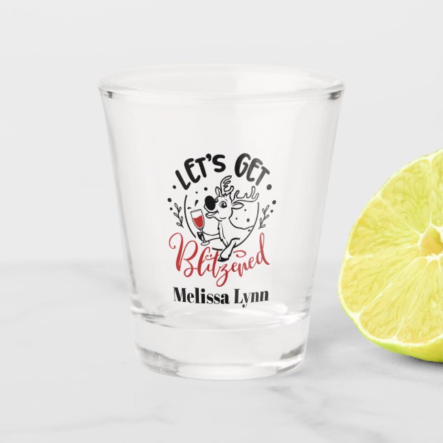 funny Christmas Blitzened word art Shot Glass (Front)