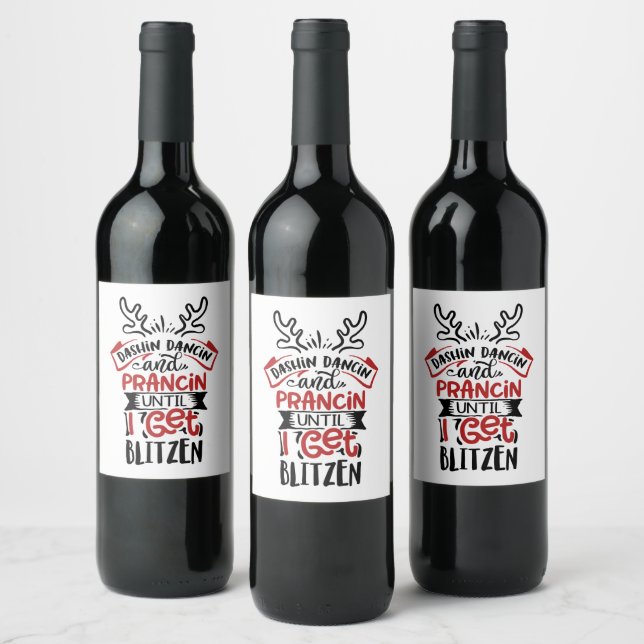 funny Christmas Blitzened word art Wine Label (Bottles)