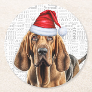 Funny Christmas Bloodhound Dog Lover Holiday Round Paper Coaster