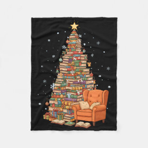 Funny Christmas Books Tree Book Lover Teacher Libr Fleece Blanket