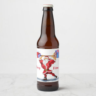 Funny Christmas Bottle Label Santa with Gift
