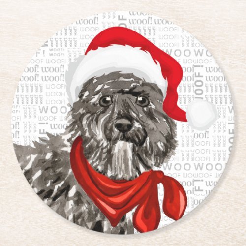 Funny Christmas Bouvier Dog Lover Holiday Round Paper Coaster