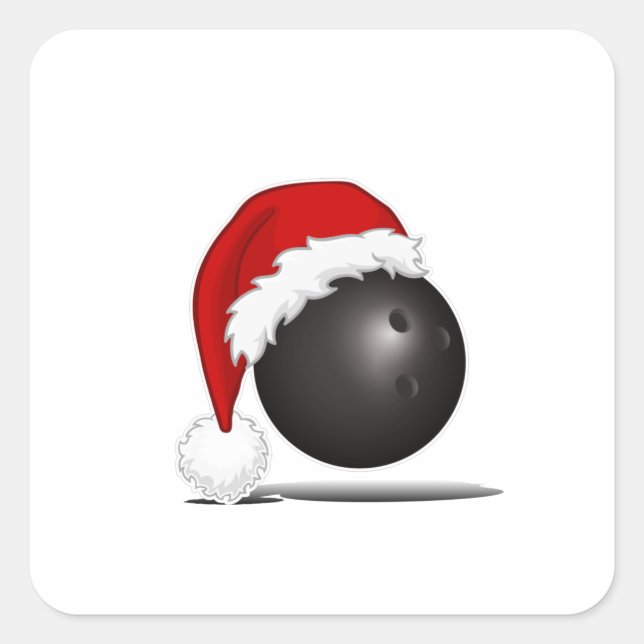 Funny Christmas Bowling Ball Santa hat - bowl fan Square Sticker (Front)