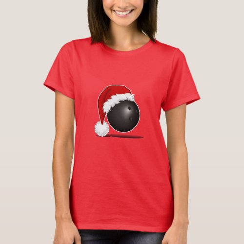 Funny Christmas Bowling Ball Santa hat _ bowl fan T_Shirt