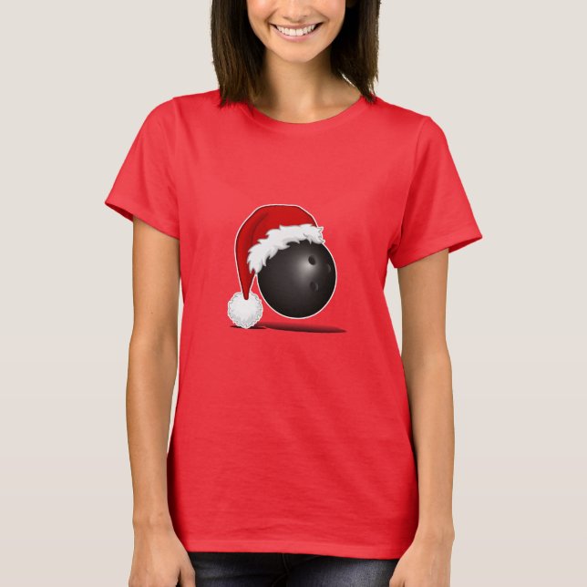 Funny Christmas Bowling Ball Santa hat - bowl fan T-Shirt (Front)