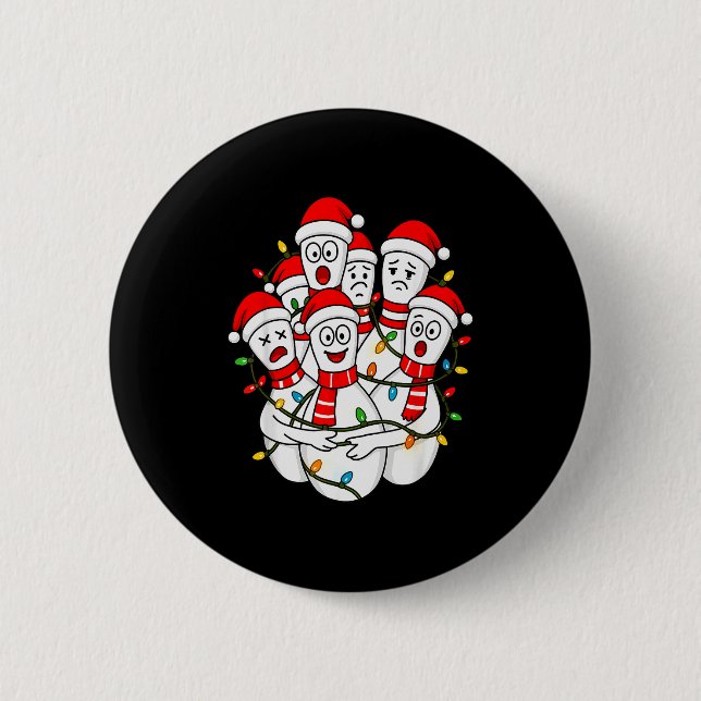 Funny Christmas Bowling Santa Bowling Ns Team Men  Button (Front)
