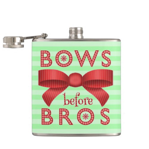 Funny Christmas Bows Before Bros Cute Hip Flask