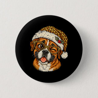 Funny Christmas Boxer With Leopard Santa Hat Cute Button