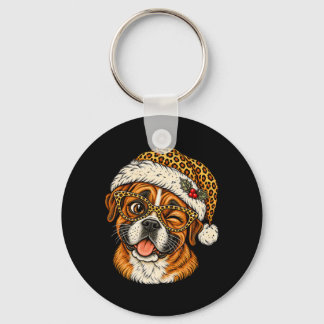 Funny Christmas Boxer With Leopard Santa Hat Cute Keychain