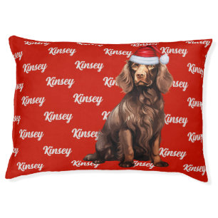 Funny Christmas Boykin Spaniel with Dog's Name Pet Bed