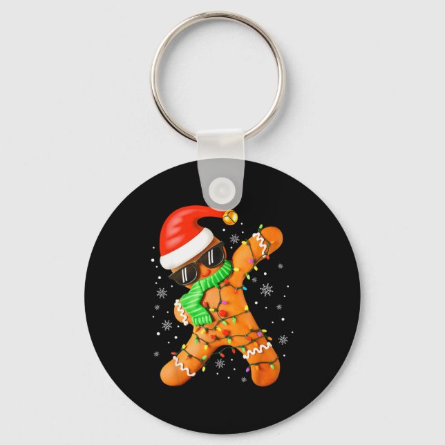 Funny Christmas Boys Kids Dabbing Gingerbread Xmas Keychain (Front)