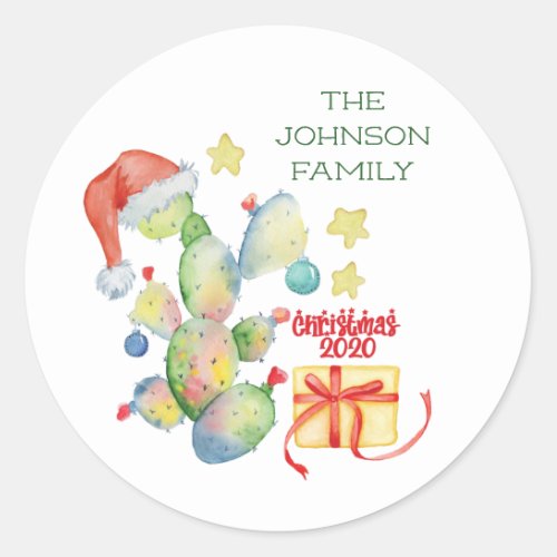 Funny Christmas Cactus Family Name Covid 2020 Classic Round Sticker