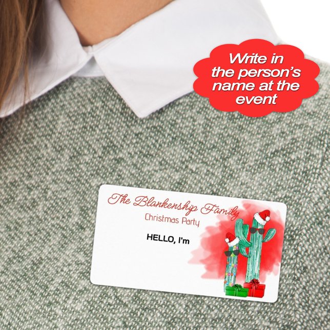 Funny Christmas Cactus Paper Label Name Tag (Here's a fun sticker name tag to help your party guests remember names at your Christmas party.)