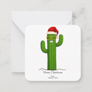Funny Christmas Cactus with Santa Hat & Glasses Note Card
