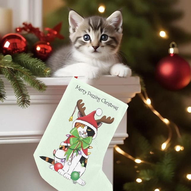 Funny Christmas Calico Cat Small Christmas Stocking (Creator Uploaded)