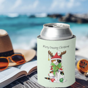 Funny Christmas CalicoCat Can Cooler