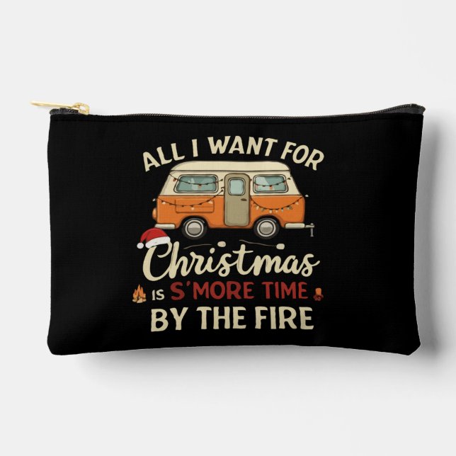 Funny Christmas Camping S'more Time By The Fire  Accessory Pouch (Front)