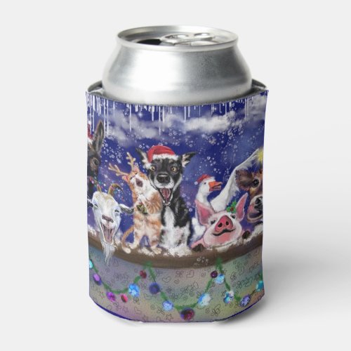 Funny Christmas Can Cooler Happy Farm Animal Party