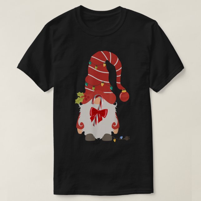 Funny Christmas Candy Cane Messy Decorations Gnome T-Shirt (Design Front)