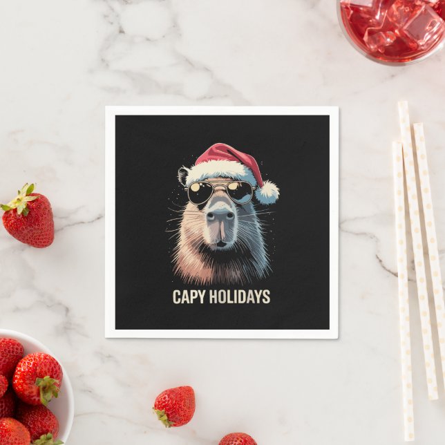 Funny Christmas Capy Holidays Xmas Capybara  Napkins (Insitu)