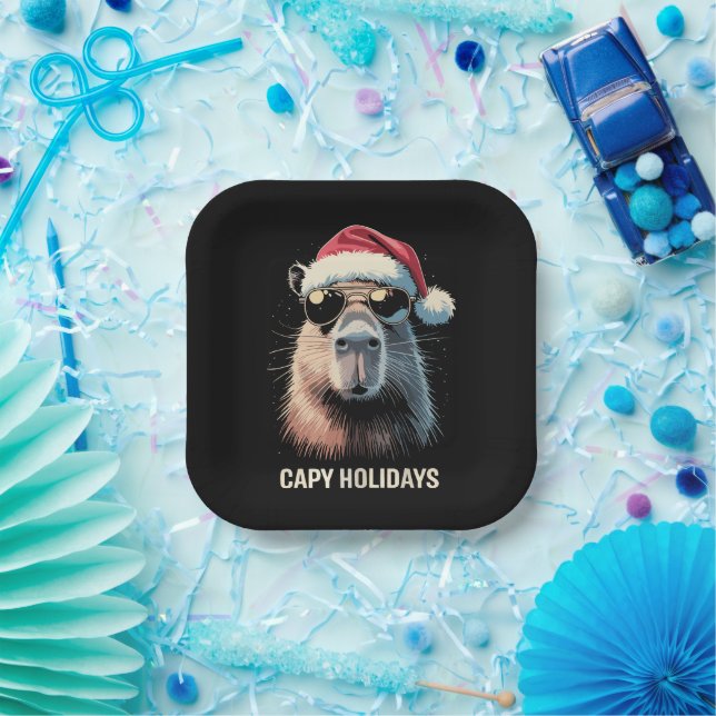 Funny Christmas Capy Holidays Xmas Capybara  Paper Plates (Party)