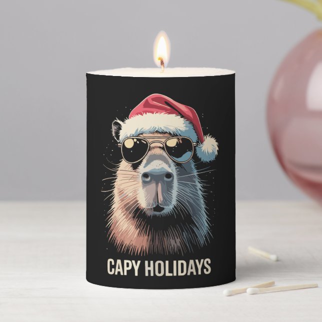 Funny Christmas Capy Holidays Xmas Capybara  Pillar Candle (In Situ)