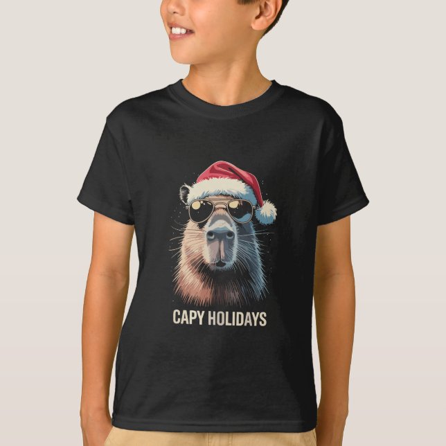 Funny Christmas Capy Holidays Xmas Capybara  T-Shirt (Front)